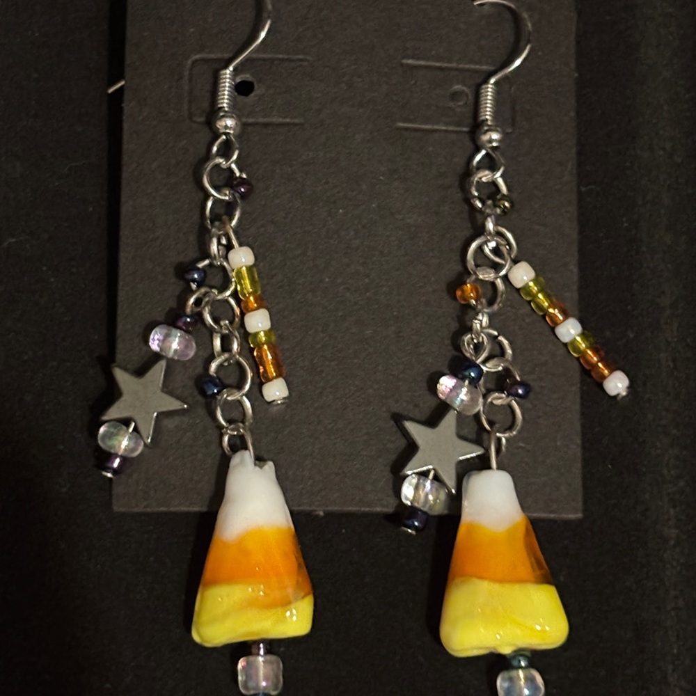 Candy Corn Dangle Earrings with Star Charms